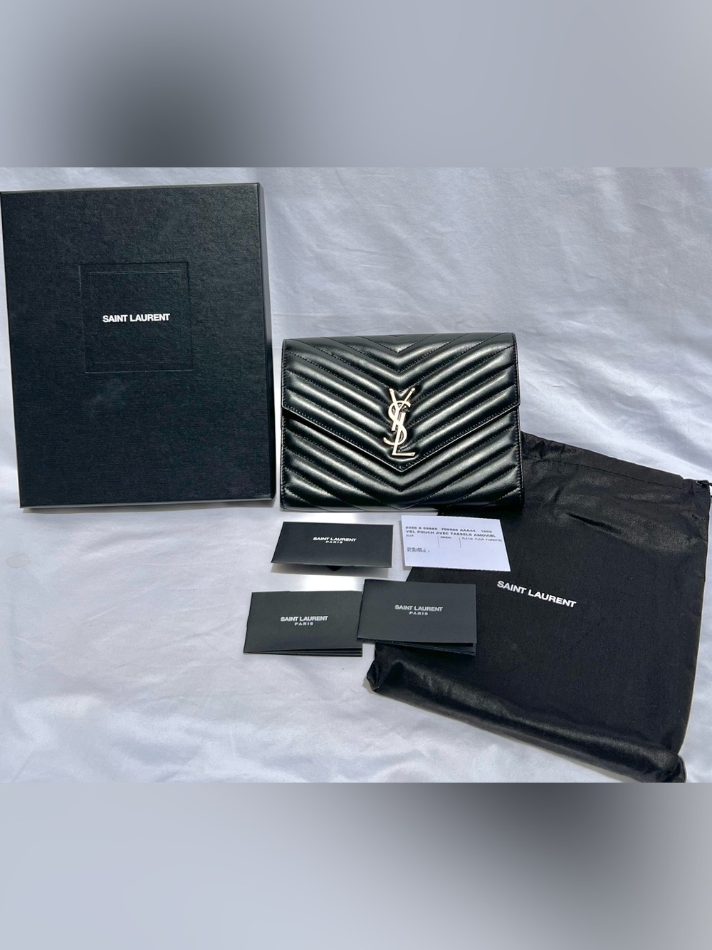 Saint Laurent Monogram Quilted Leather Pouch Clutch Bag Matelesse Chevron New